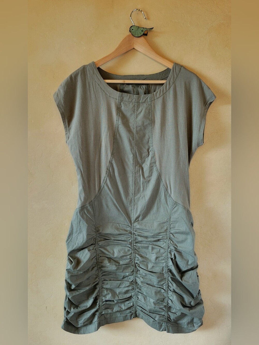XCVI Wearables Sage Green Ruched Short-Sleeve Dress Sz Large